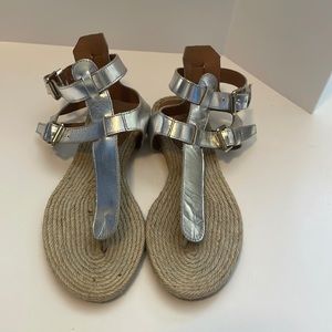 Silver Double Strap Leather Sandal Made in Spain. Size 7